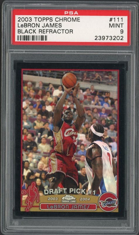 2003-04 Topps Chrome Draft Pick #1 LeBron James #111 Black Refractor /500 PSA 9, as ClutchPacks shows it